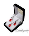 Swarovski kristály körte szett piros AB díszdobozban 16mm es medállal